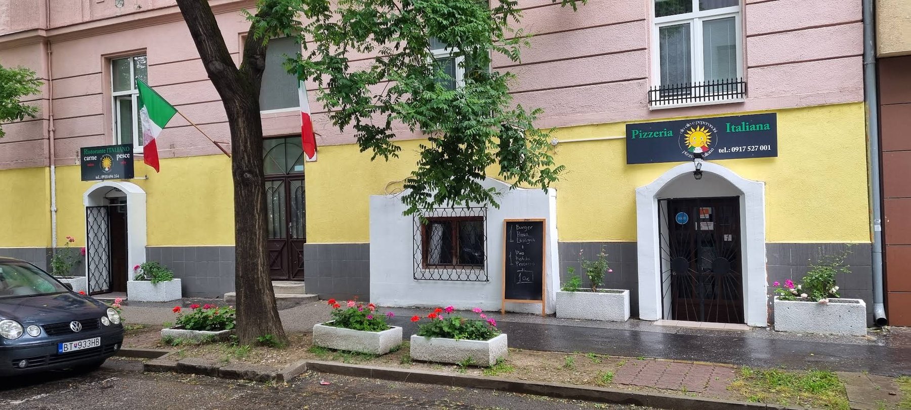 Skutočný exteriér Pizzeria da Elio na Budyšínskej 2